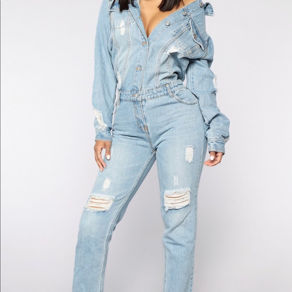 High Jump Denim Jumpsuit fashion nova